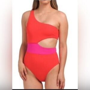 WILO The Label Ribbed color block Cutout One Piece Swimsuit Medium